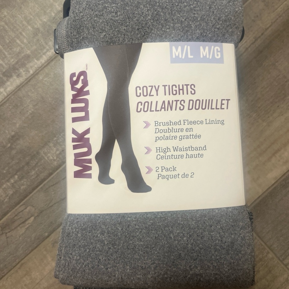 MUK LUKS Gray Pair and Blue Pair Cozy Tights - 2 Pack